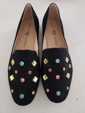 Katy Perry Collections Black Velvet Embellished Loafers